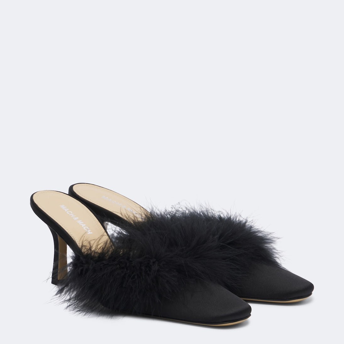 Mach & Mach - Carolyn feather-trimmed satin mules