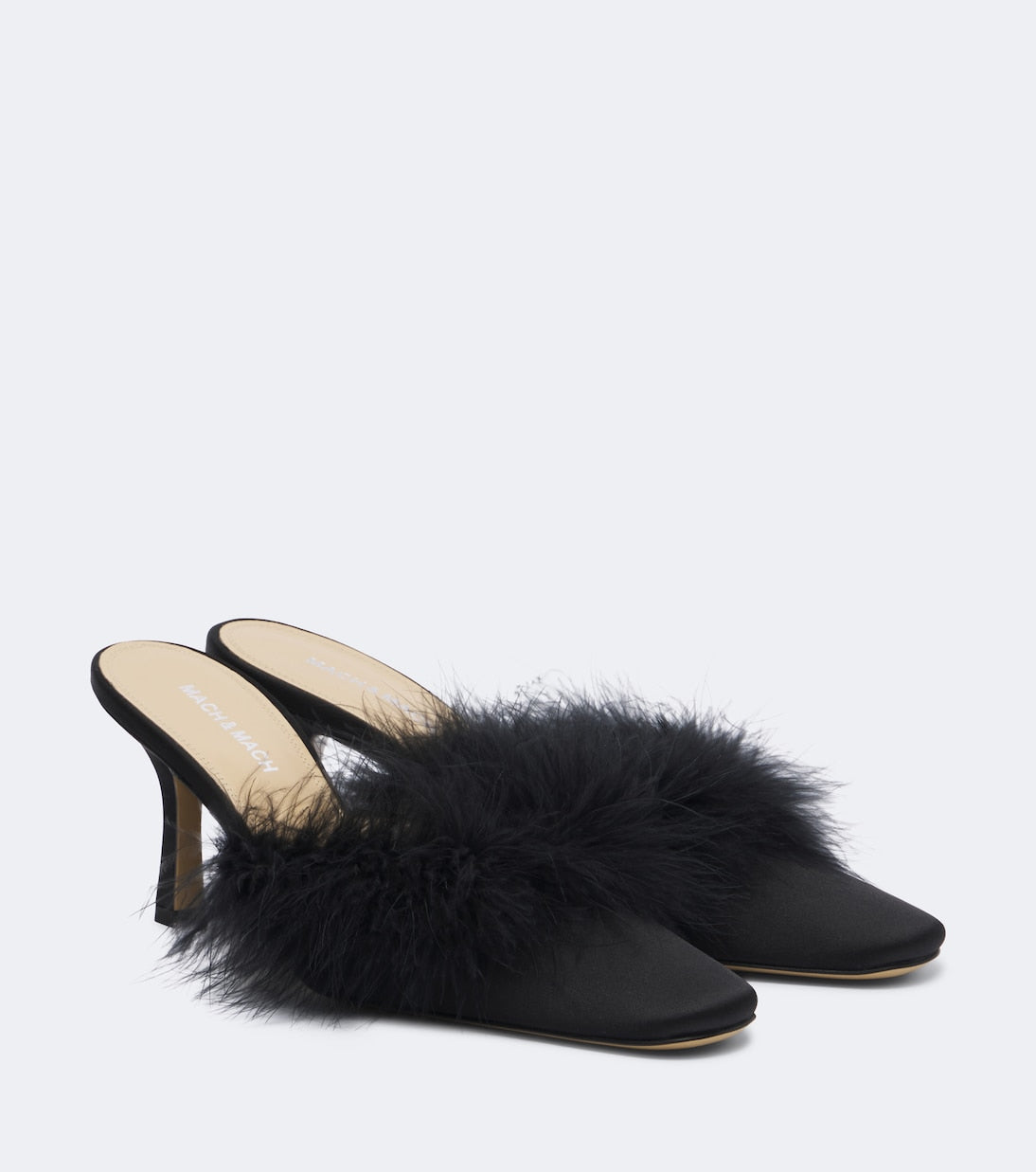 Mach & Mach - Carolyn feather-trimmed satin mules