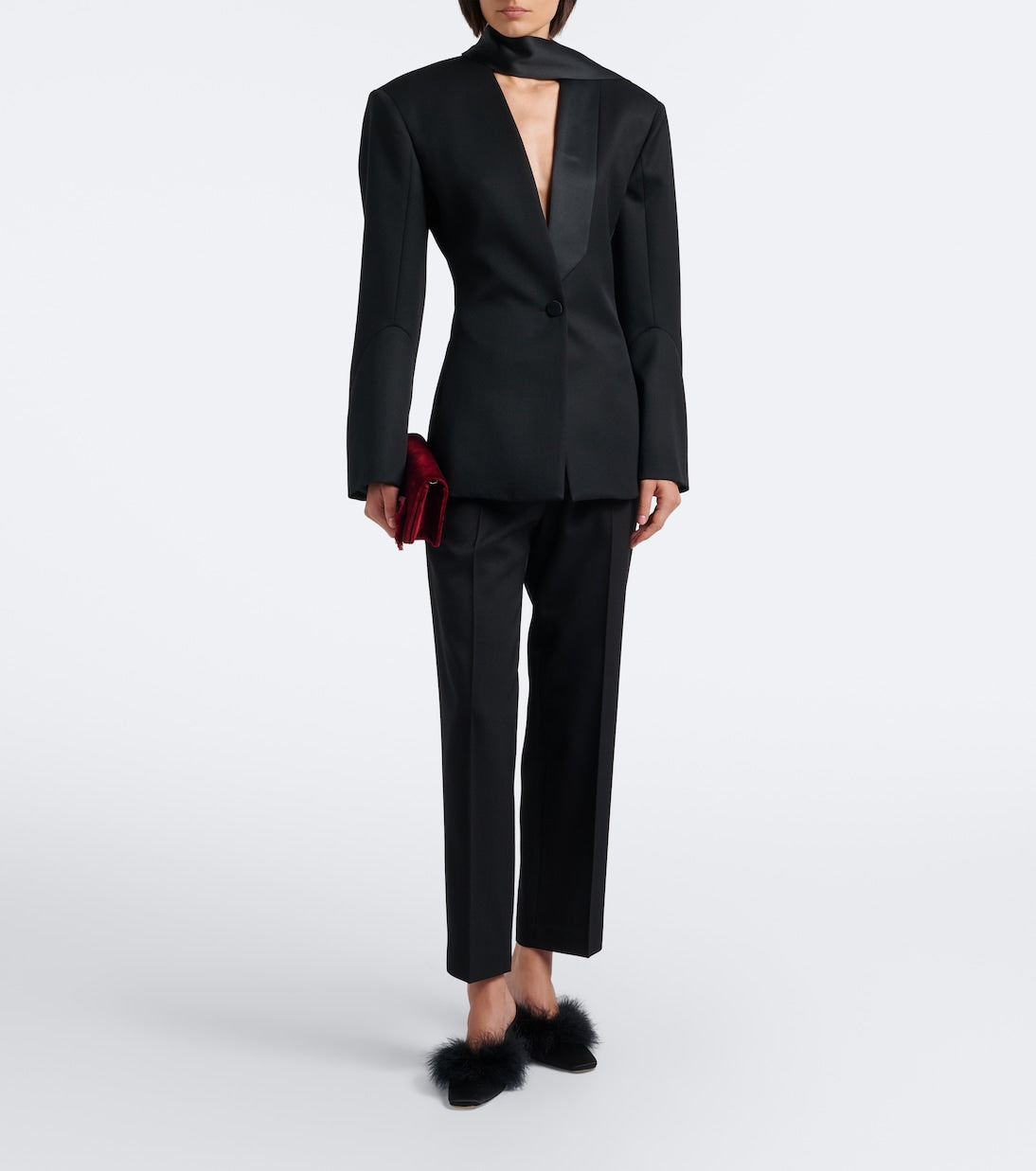 Mach & Mach - Carolyn feather-trimmed satin mules