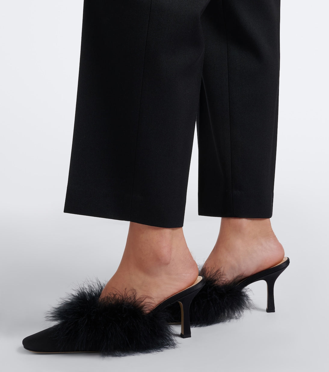 Mach & Mach - Carolyn feather-trimmed satin mules