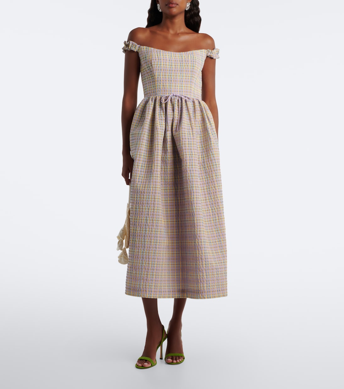 Markarian - Ginger off-shoulder seersucker bustier dress