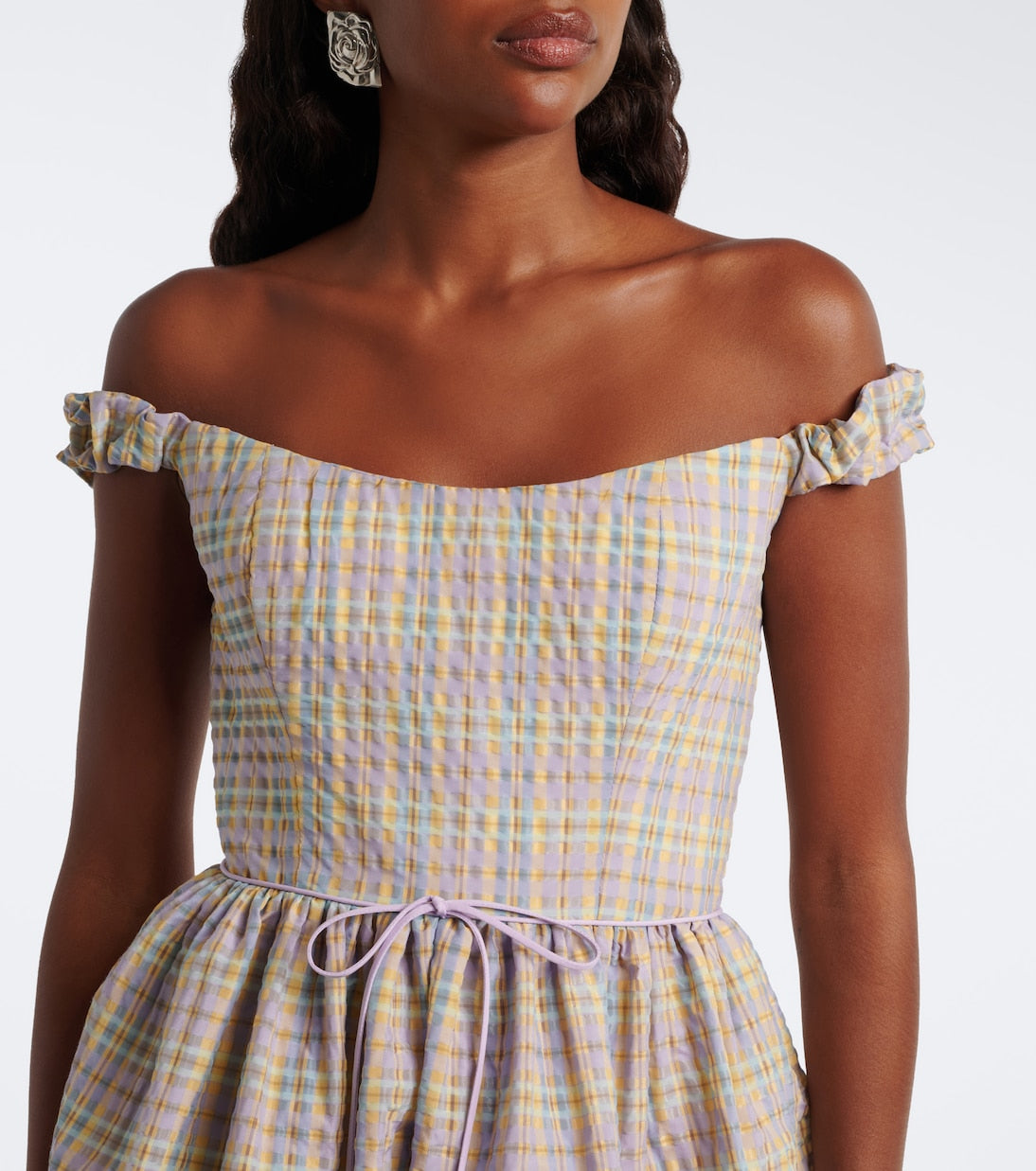 Markarian - Ginger off-shoulder seersucker bustier dress