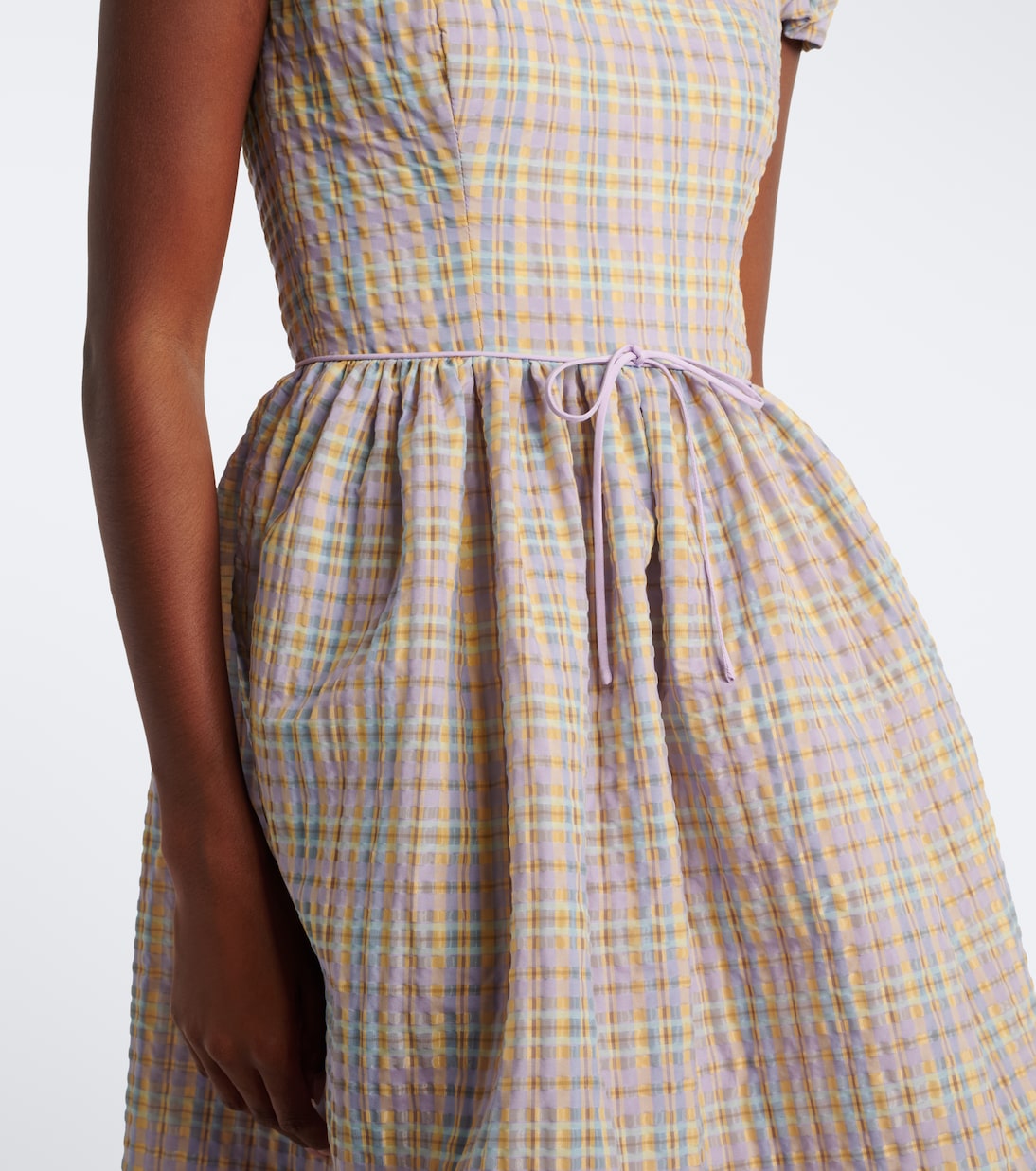 Markarian - Ginger off-shoulder seersucker bustier dress