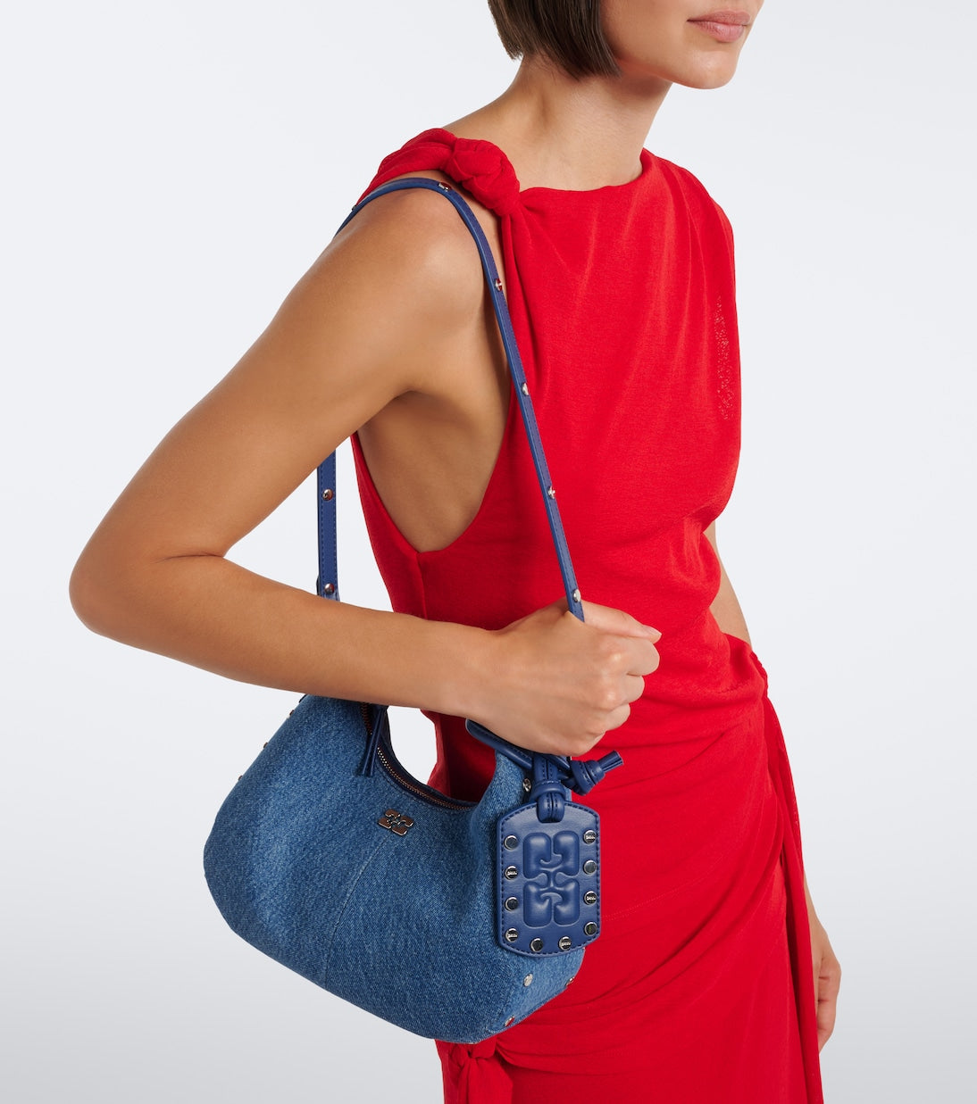 Ganni - Mini denim top-handle bag