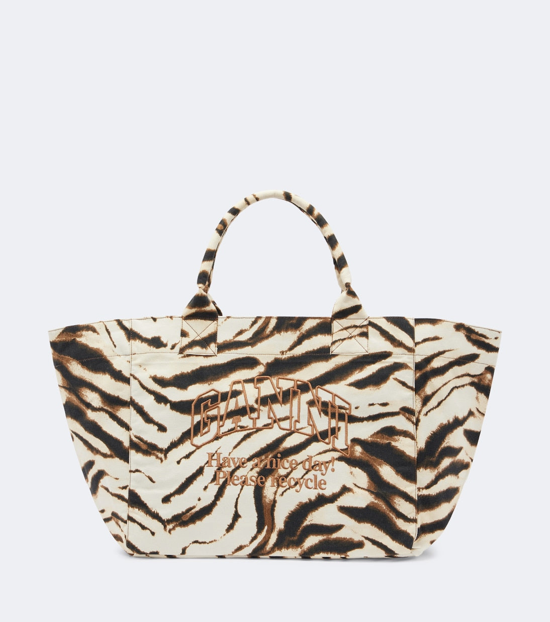 Ganni - Large zebra-print canvas tote bag