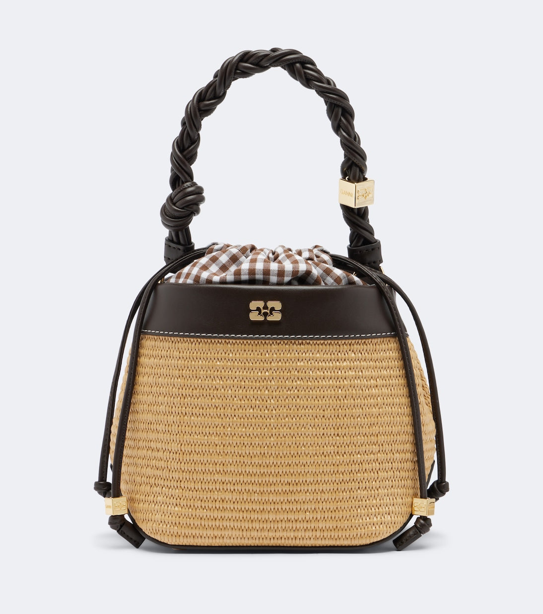 Ganni - Bou Small raffia-effect bucket bag