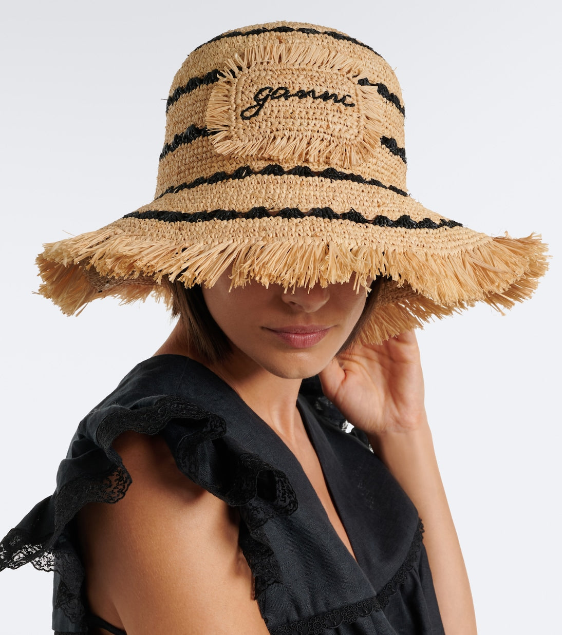 Ganni - Striped raffia bucket hat
