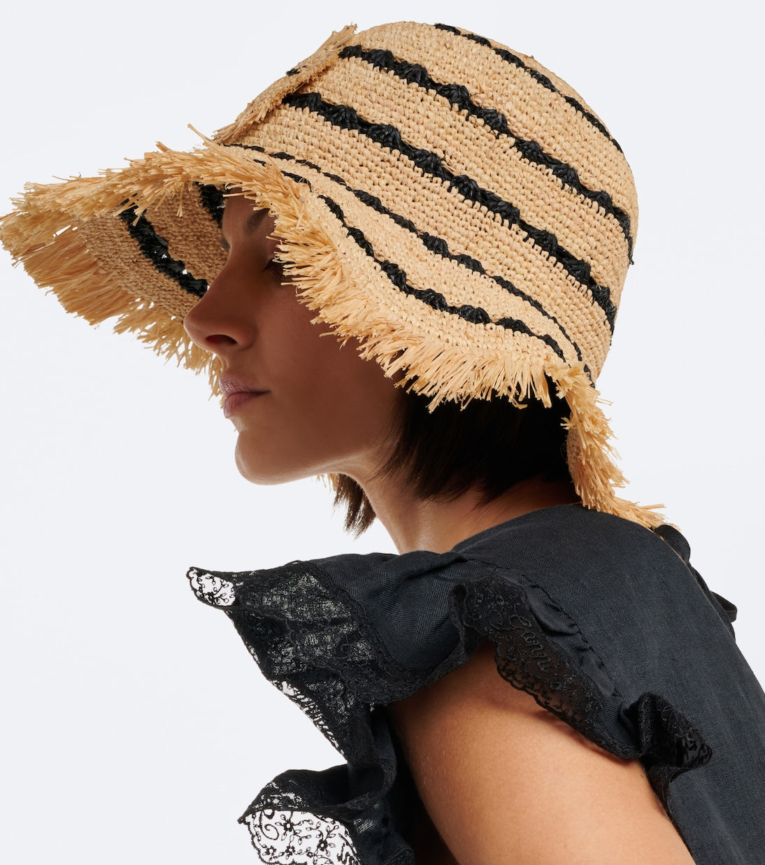 Ganni - Striped raffia bucket hat