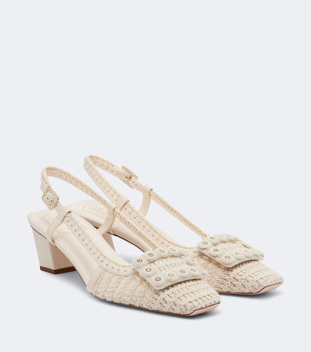 Roger Vivier - Belle Vivier crochet and leather slingback pumps