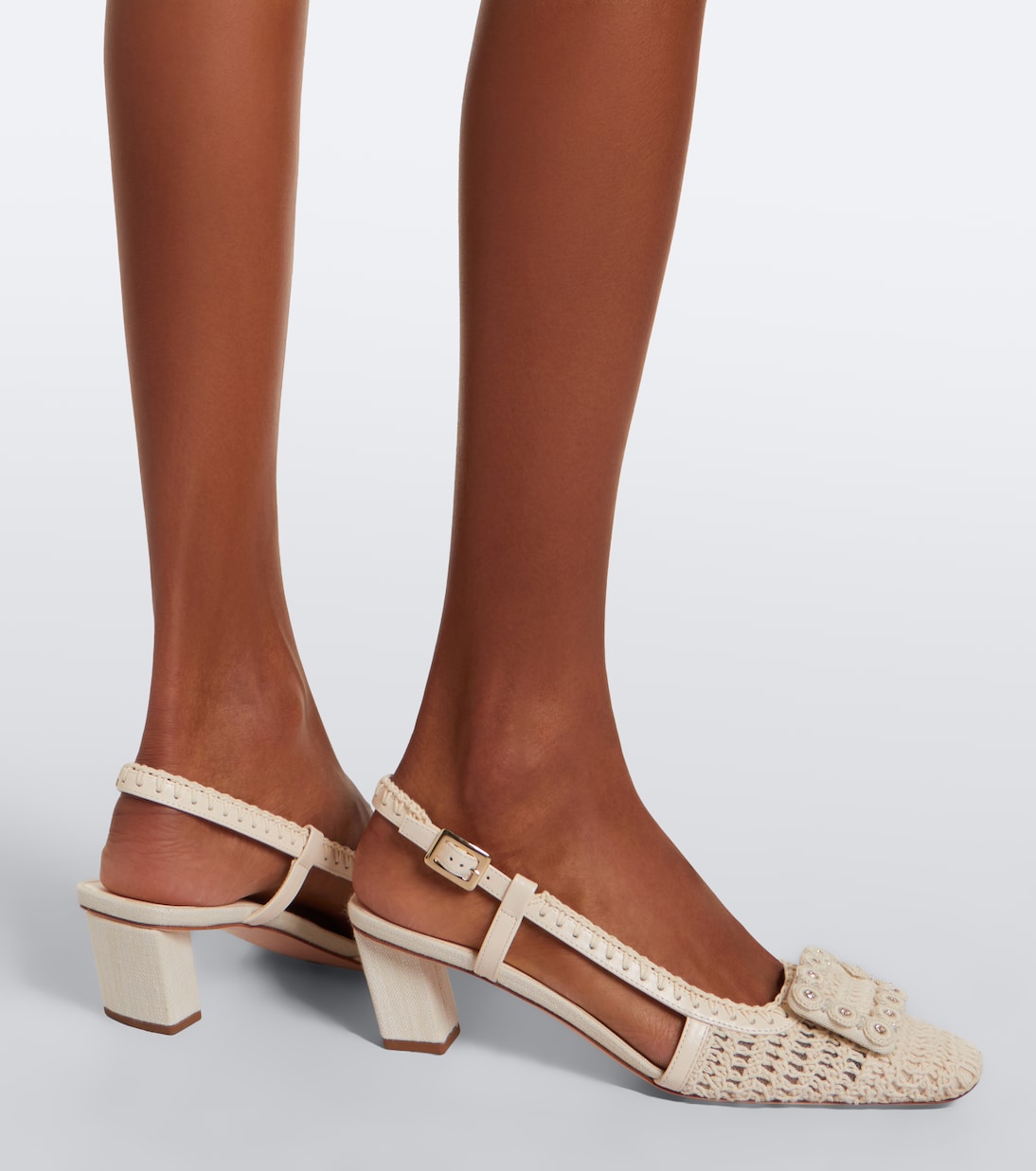 Roger Vivier - Belle Vivier crochet and leather slingback pumps