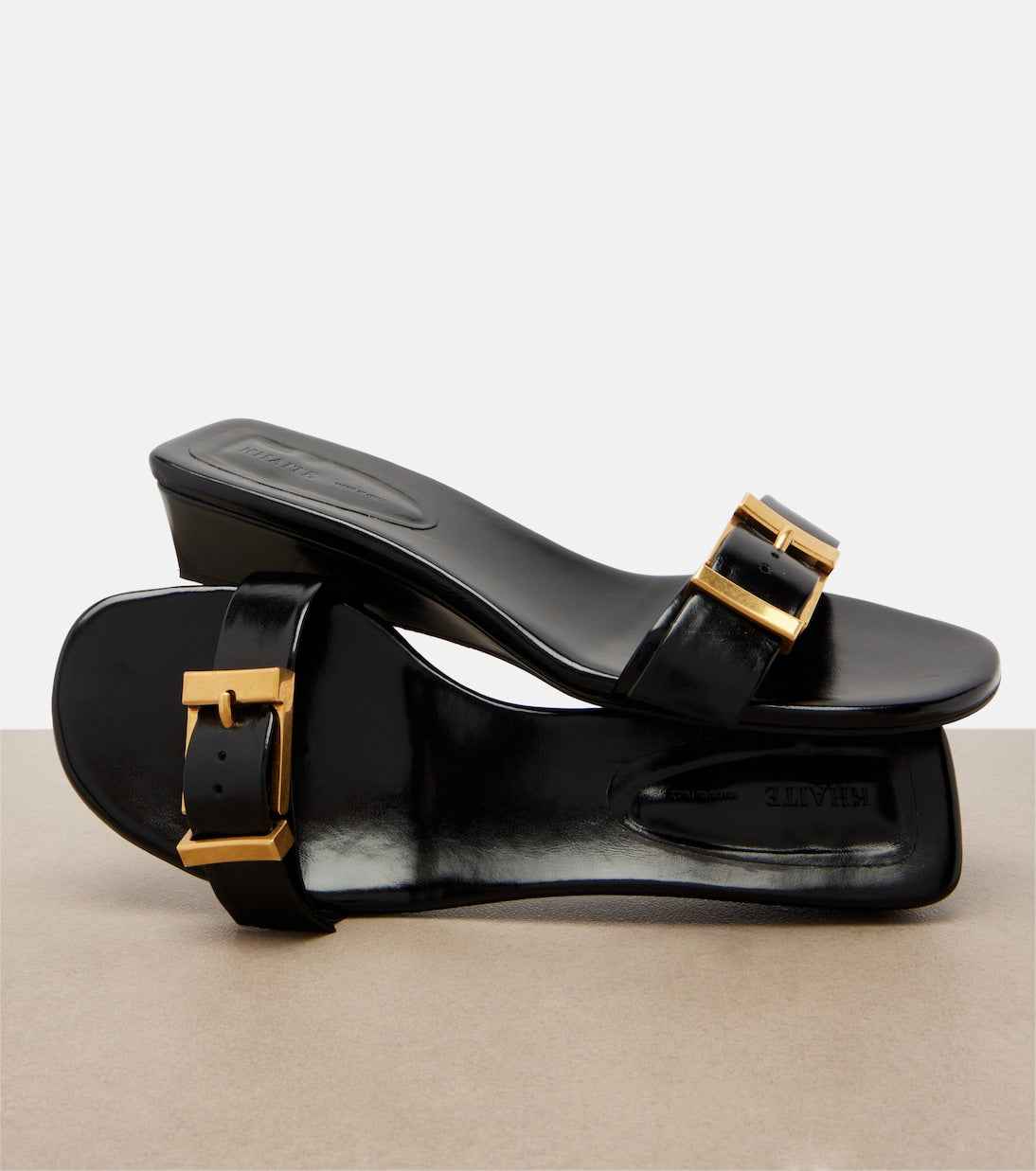 Khaite - Manhattan leather wedge mules