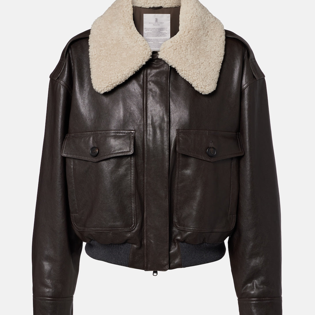 Brunello Cucinelli - Shearling-trimmed leather bomber jacket