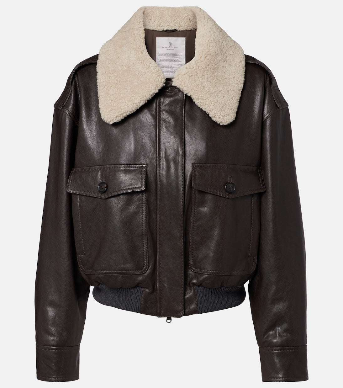 Brunello Cucinelli - Shearling-trimmed leather bomber jacket