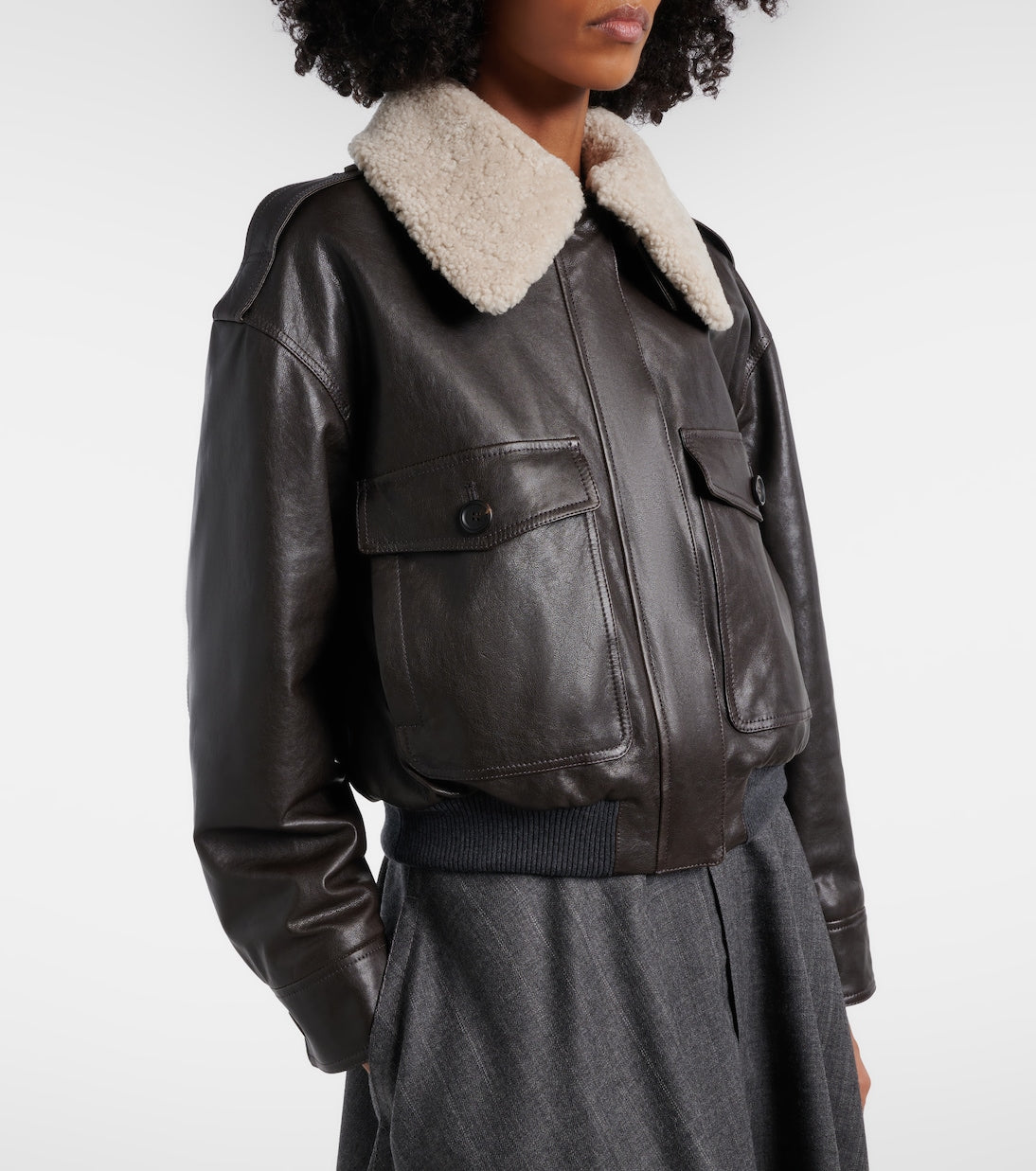 Brunello Cucinelli - Shearling-trimmed leather bomber jacket