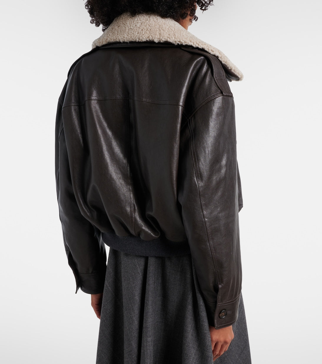 Brunello Cucinelli - Shearling-trimmed leather bomber jacket