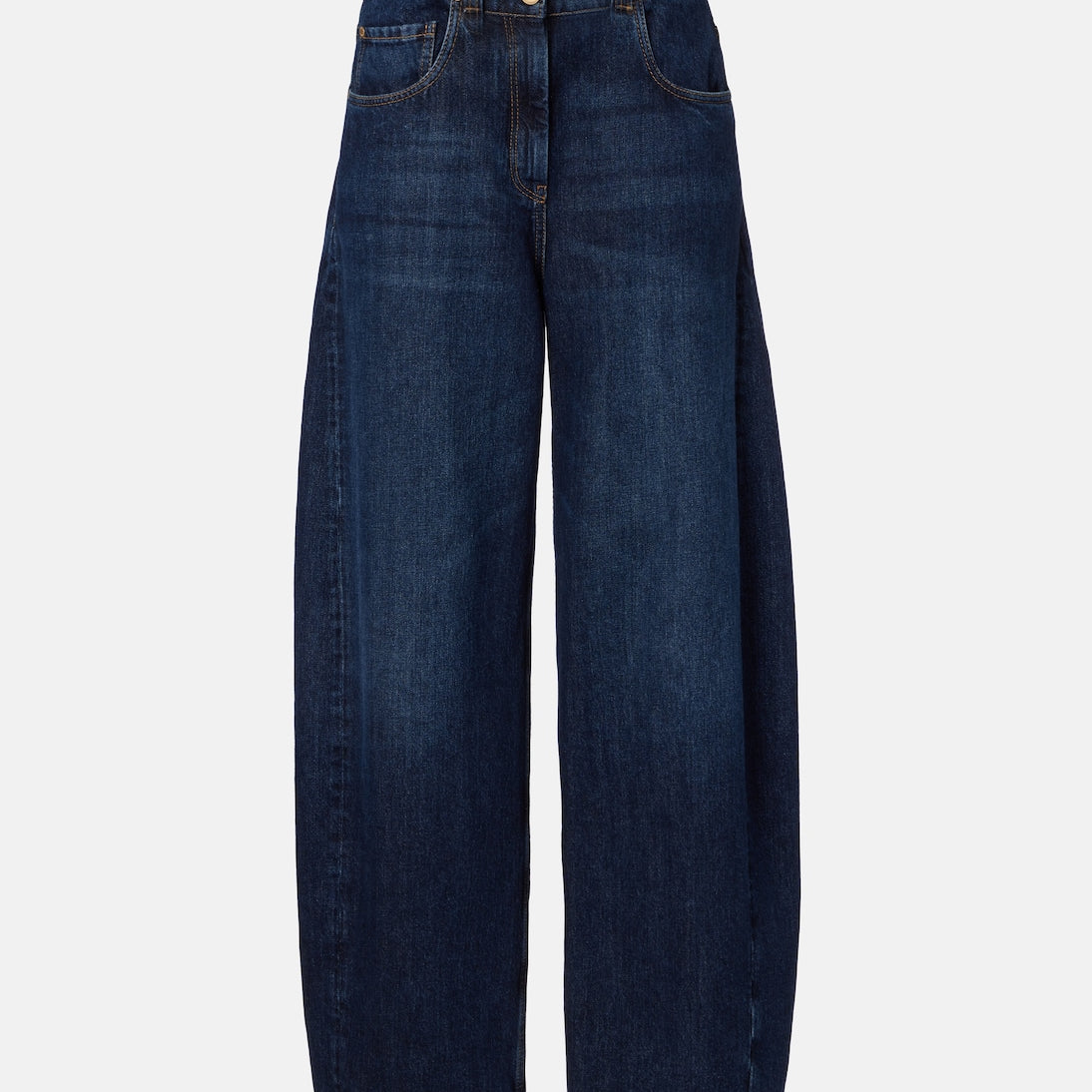 Brunello Cucinelli - Leather-trimmed barrel-leg jeans