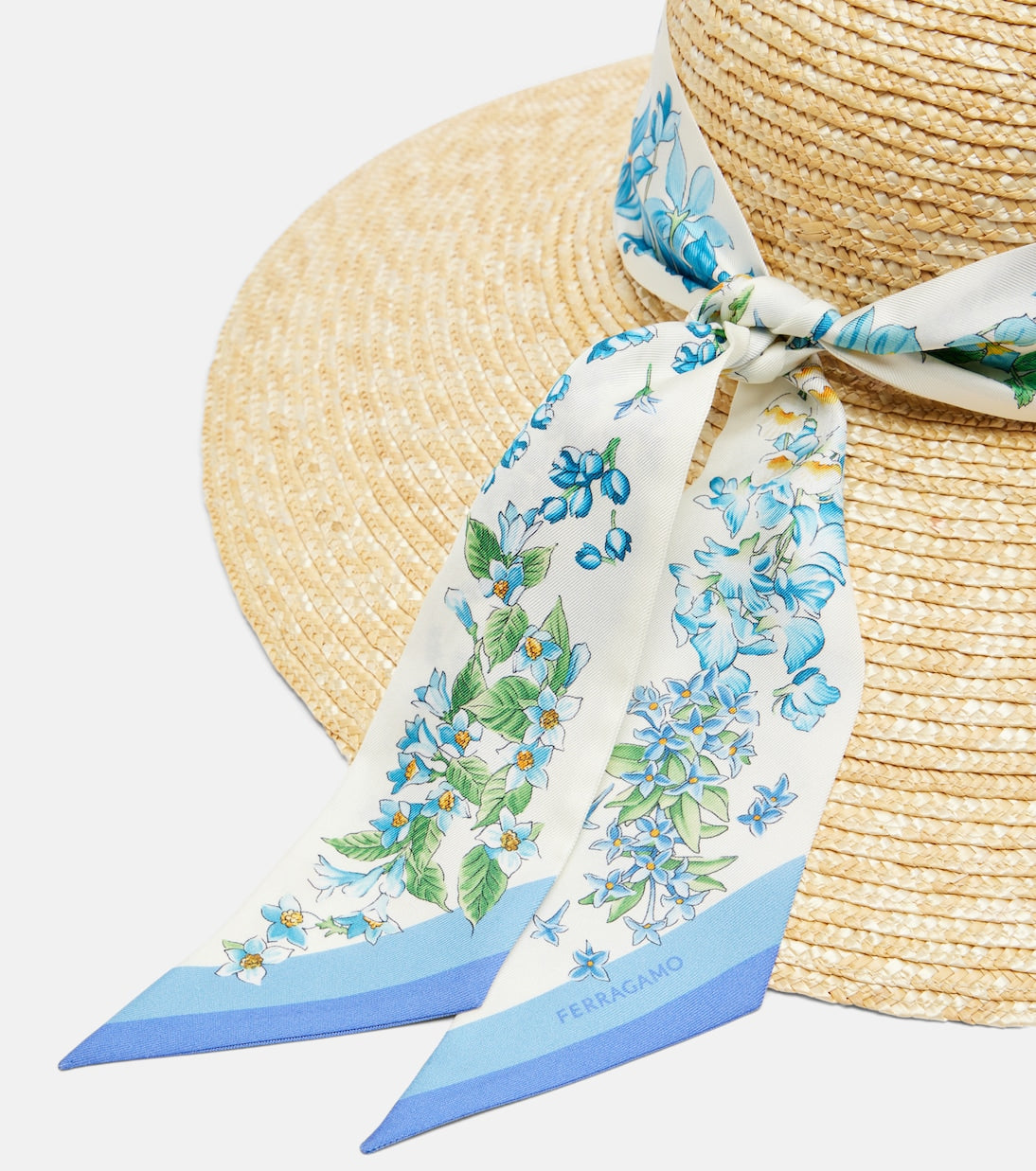 Ferragamo - Scarf-detail raffia sun hat