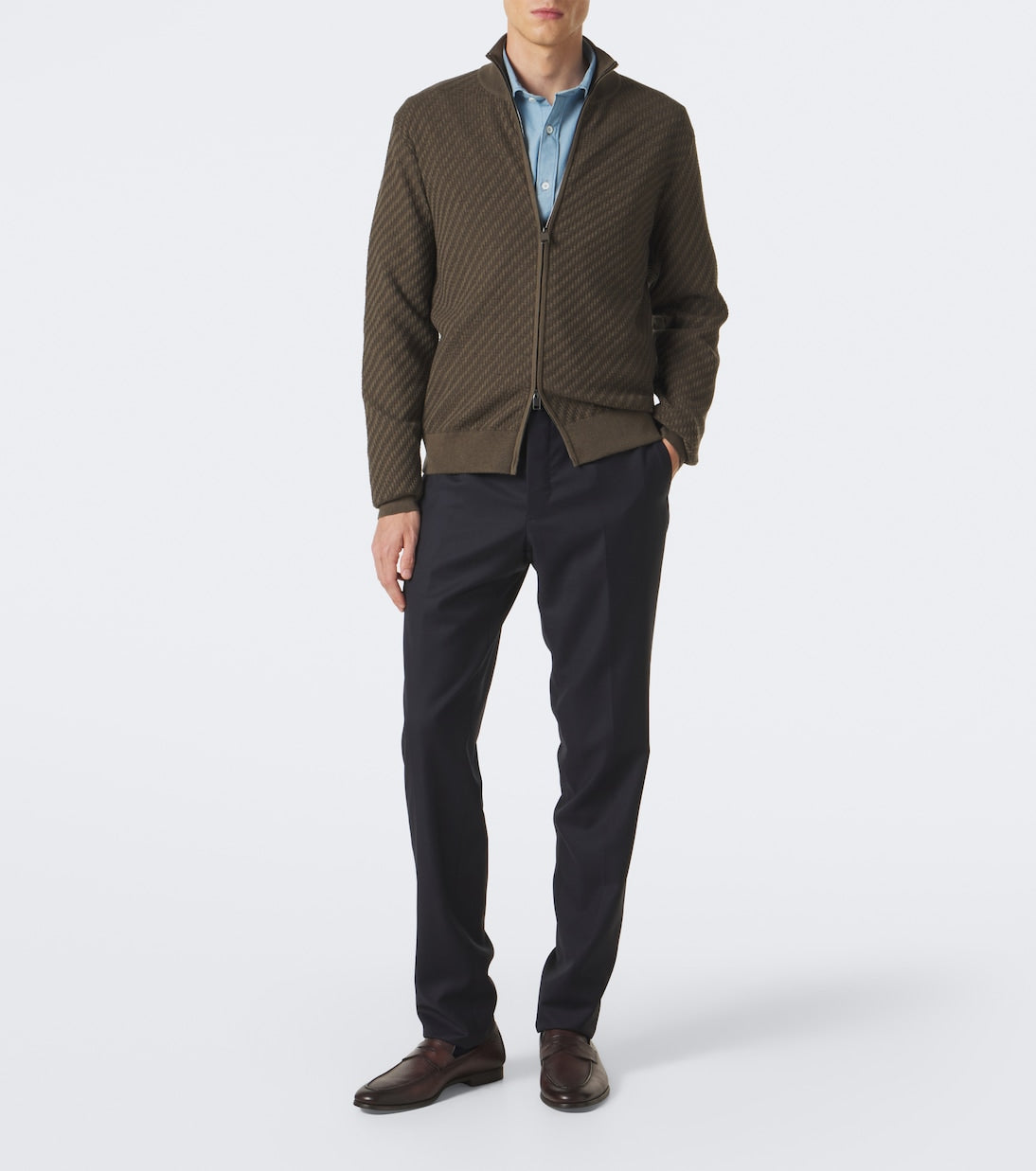 Brioni - Jacquard cotton, silk, and cashmere zip-up sweater