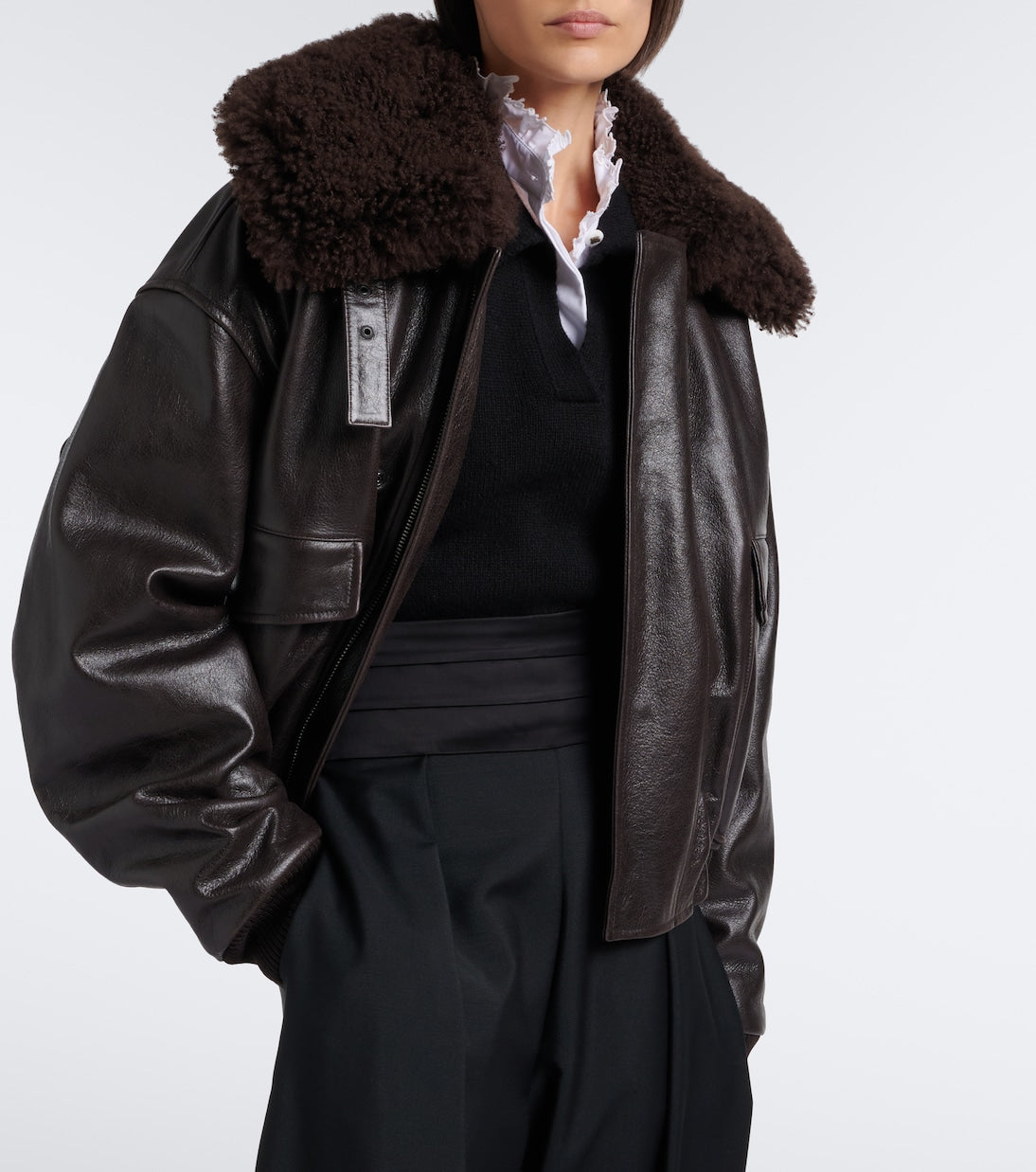 Lemaire - Shearling-trimmed leather blouson jacket