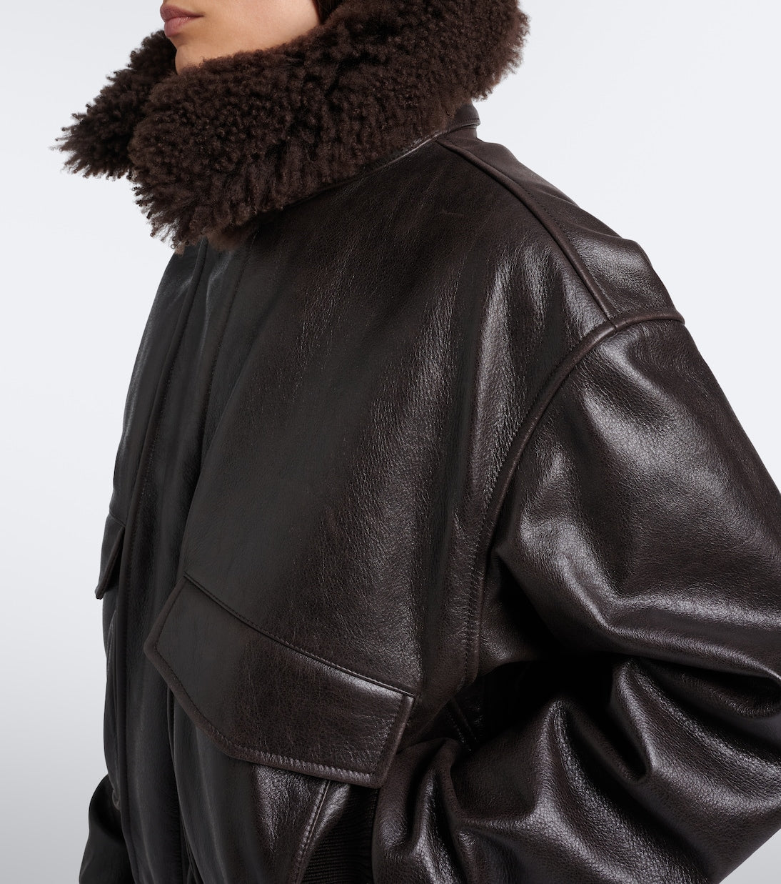 Lemaire - Shearling-trimmed leather blouson jacket