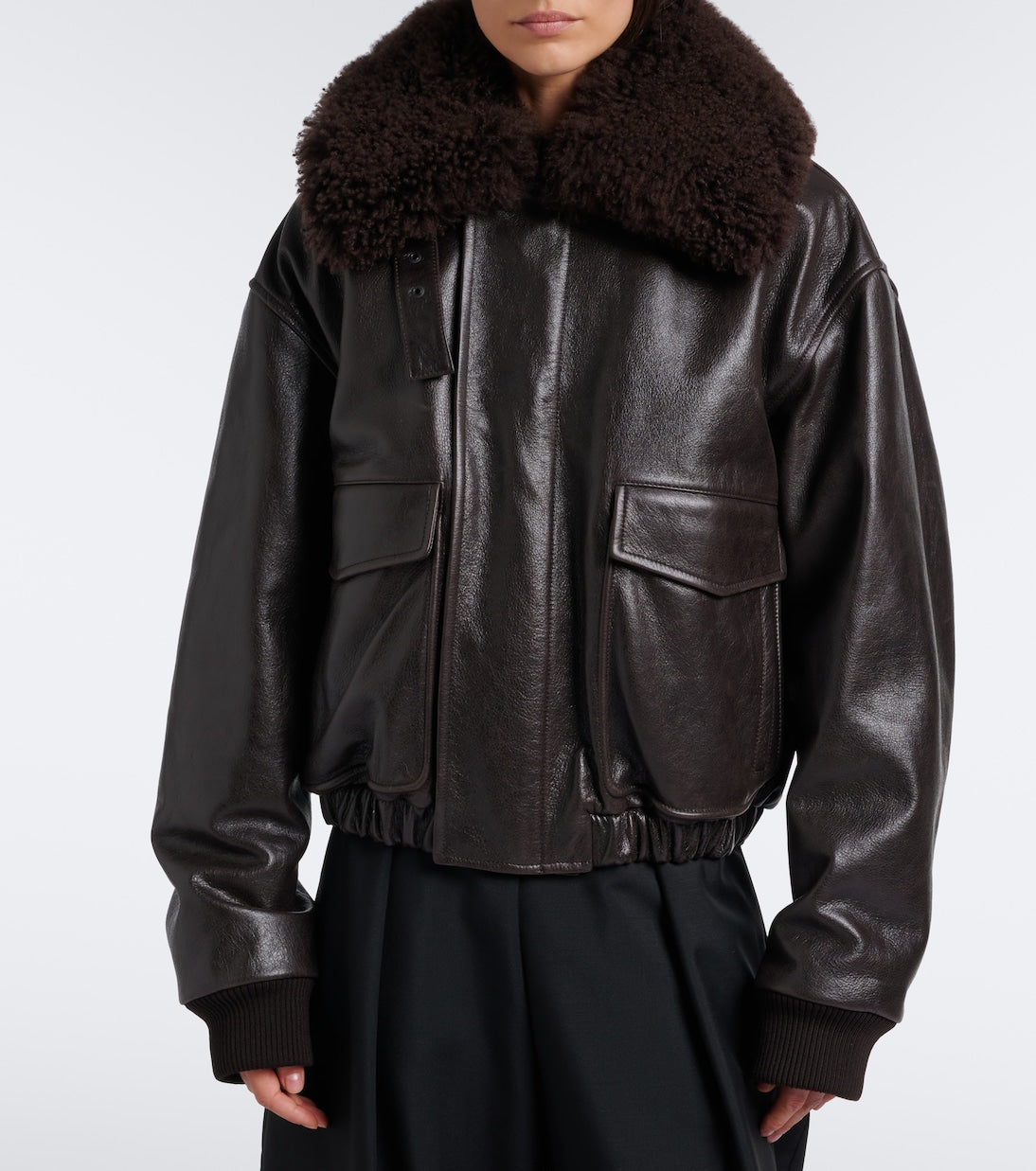 Lemaire - Shearling-trimmed leather blouson jacket