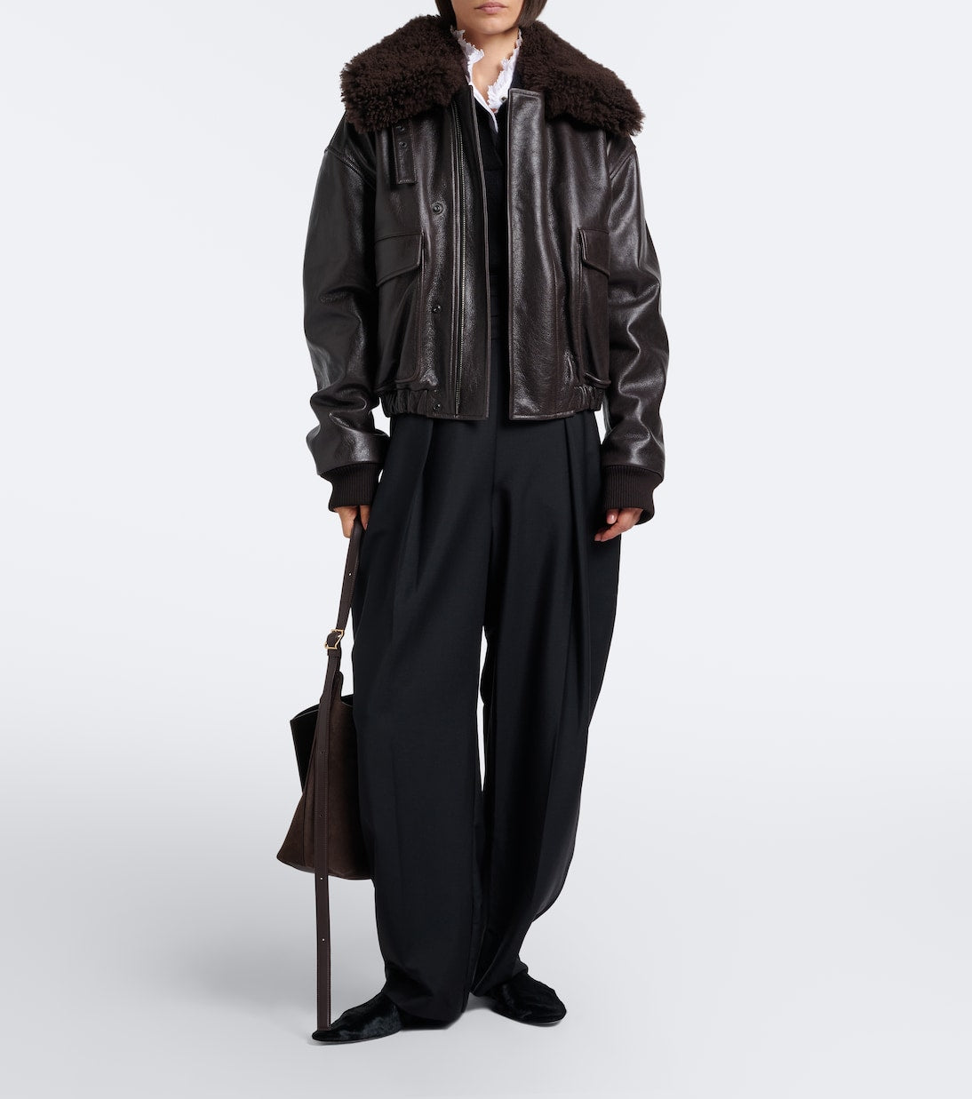 Lemaire - Shearling-trimmed leather blouson jacket