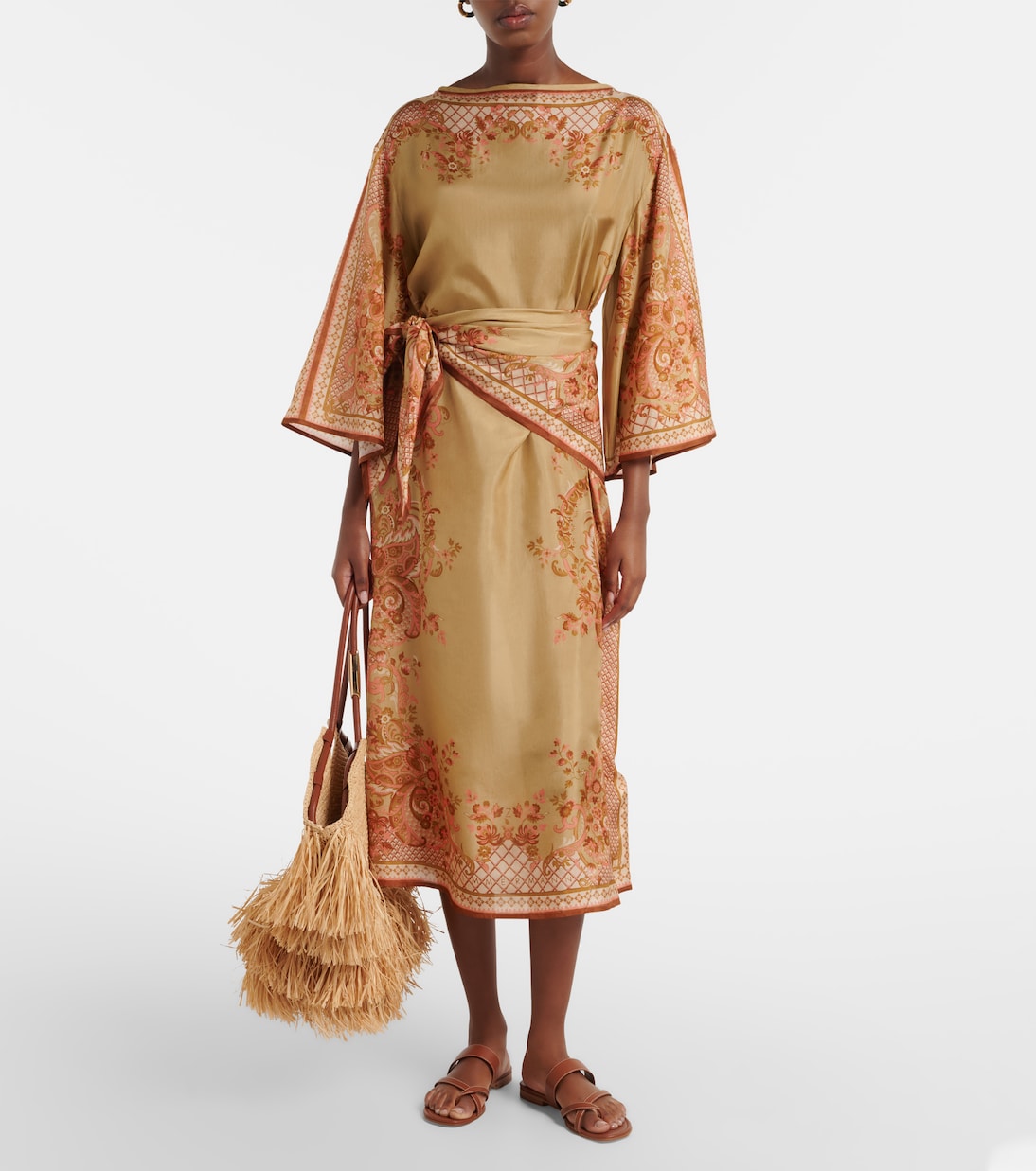 Zimmermann - Belted printed silk midi dress