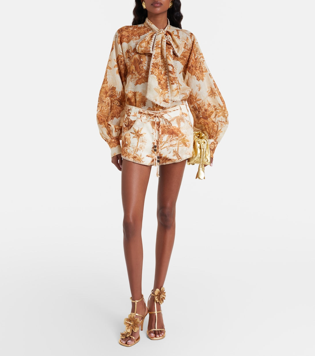 Zimmermann - Indra beaded printed linen shorts