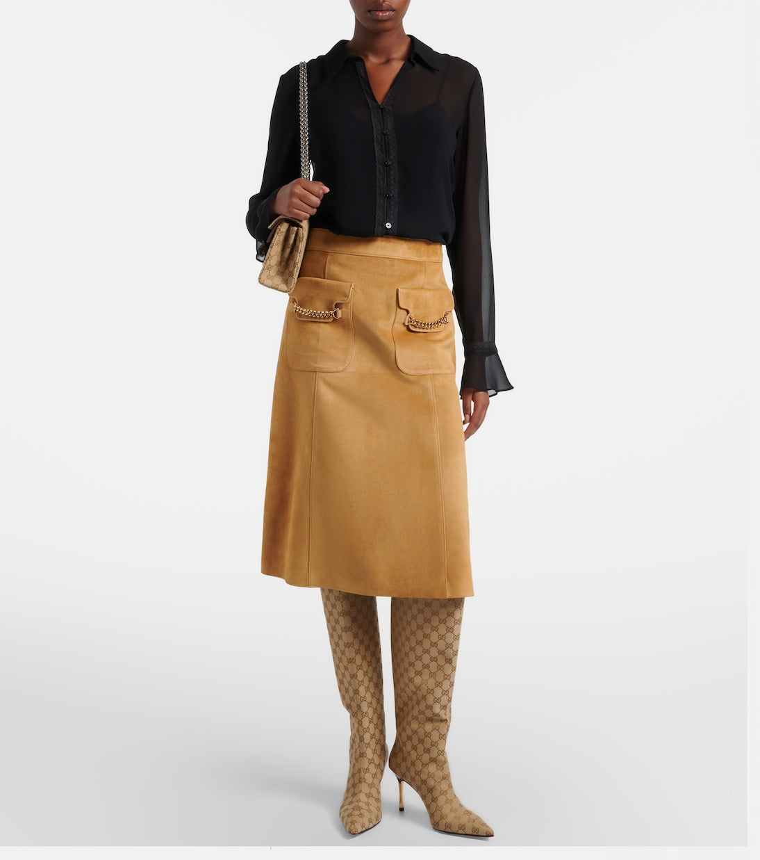 Gucci - Embellished suede midi skirt