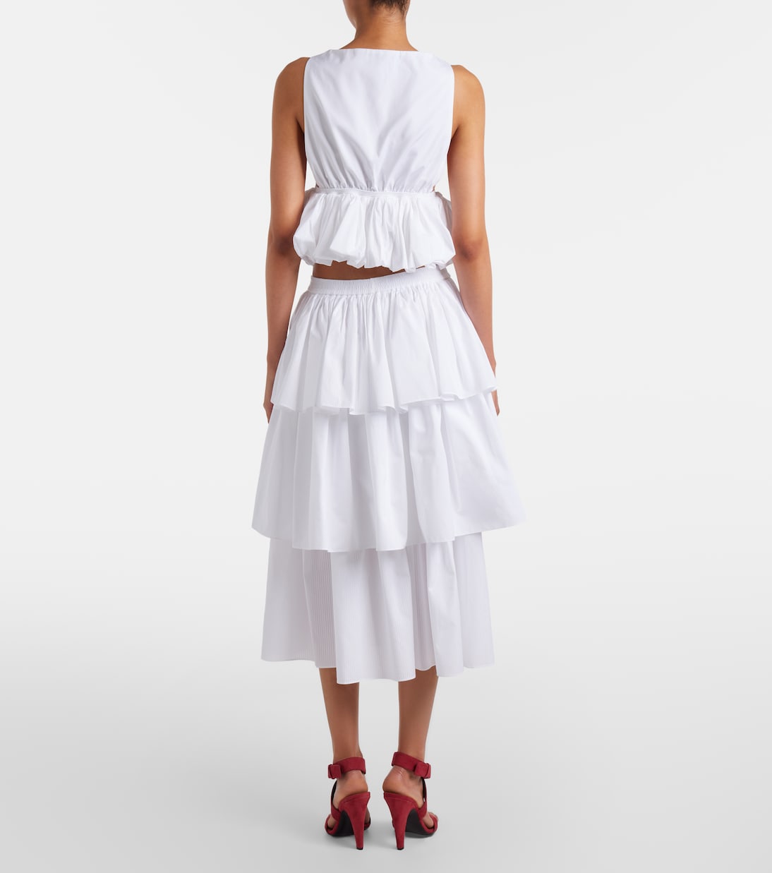 Alaïa - Ruffled tiered cotton midi skirt