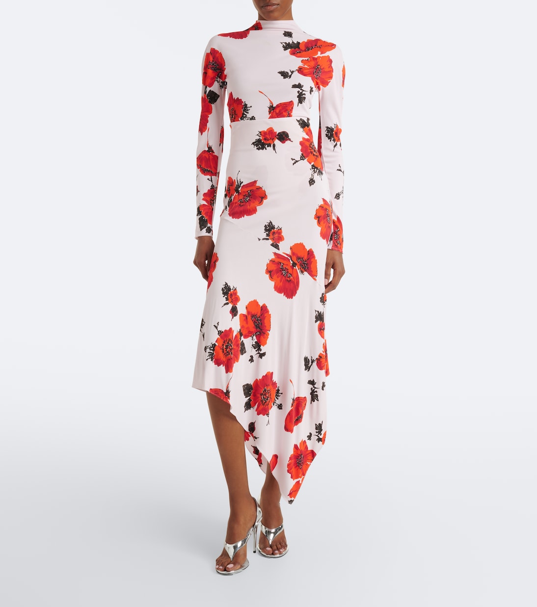 Alaïa - Floral asymmetric jersey midi skirt