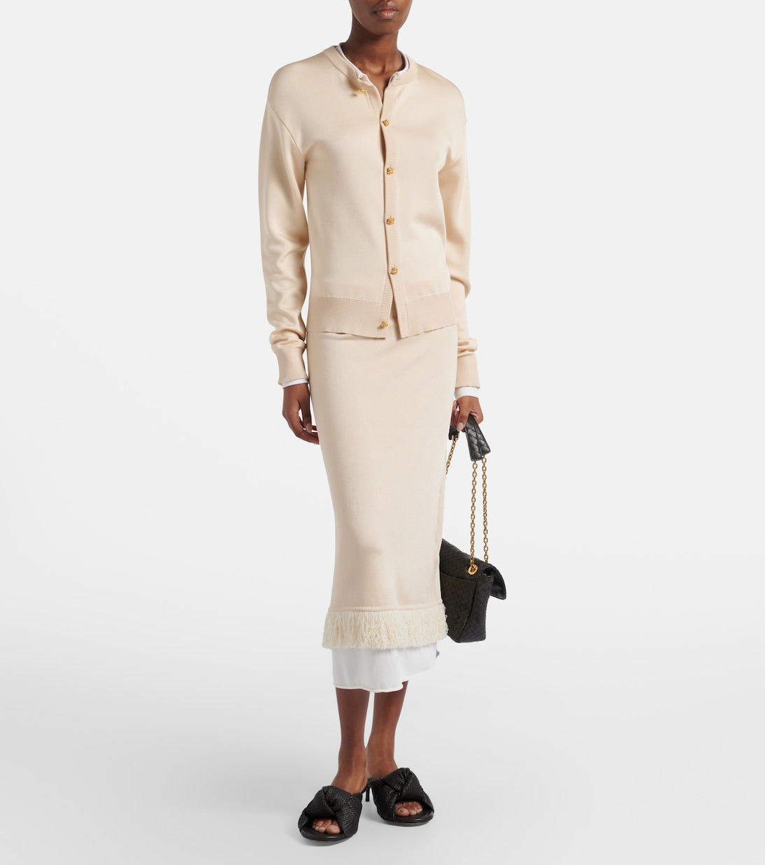 Bottega Veneta - Layered knitted silk midi skirt