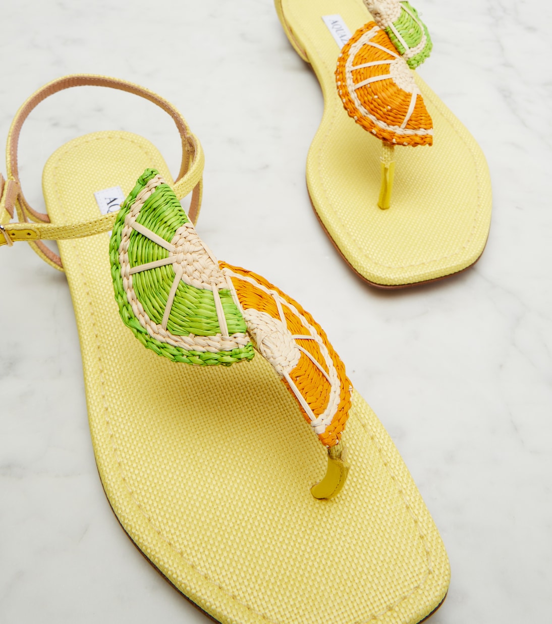 Aquazzura - Citrus Sugar raffia slingback sandals