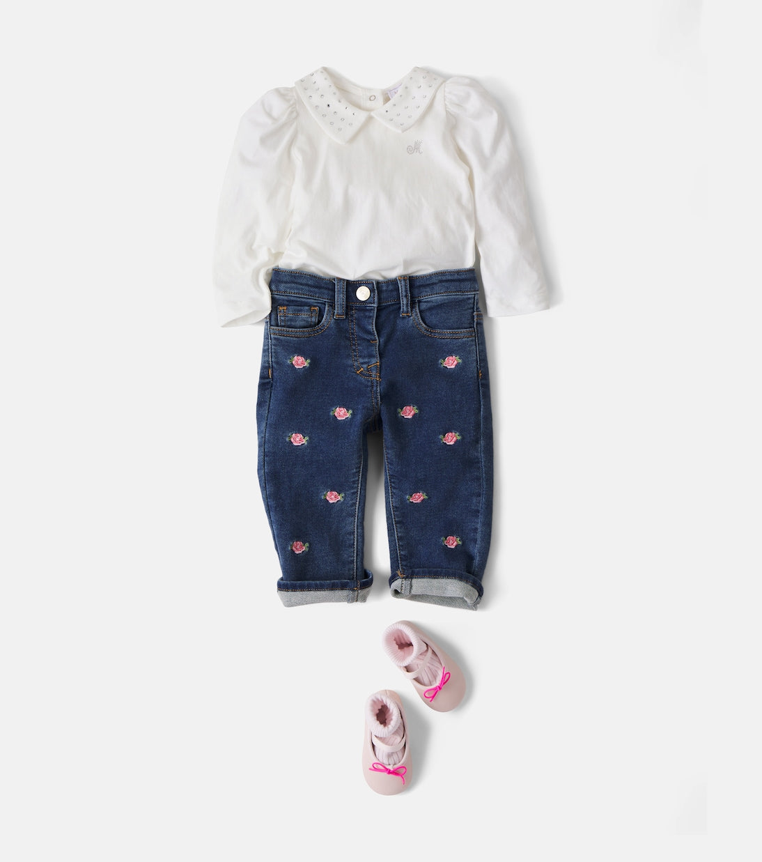Monnalisa - Floral embroidered jeans