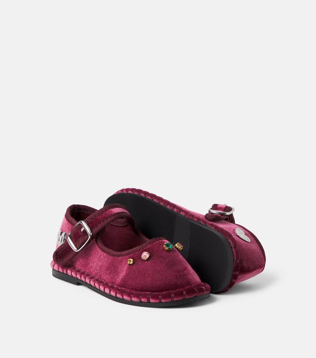 Monnalisa - Embellished velvet ballet flats