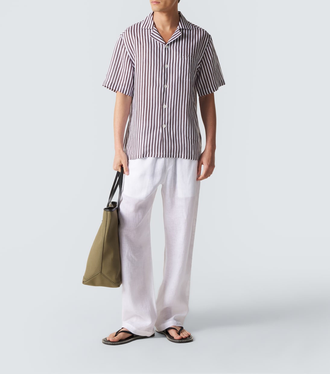 Fedeli - Striped linen bowling shirt