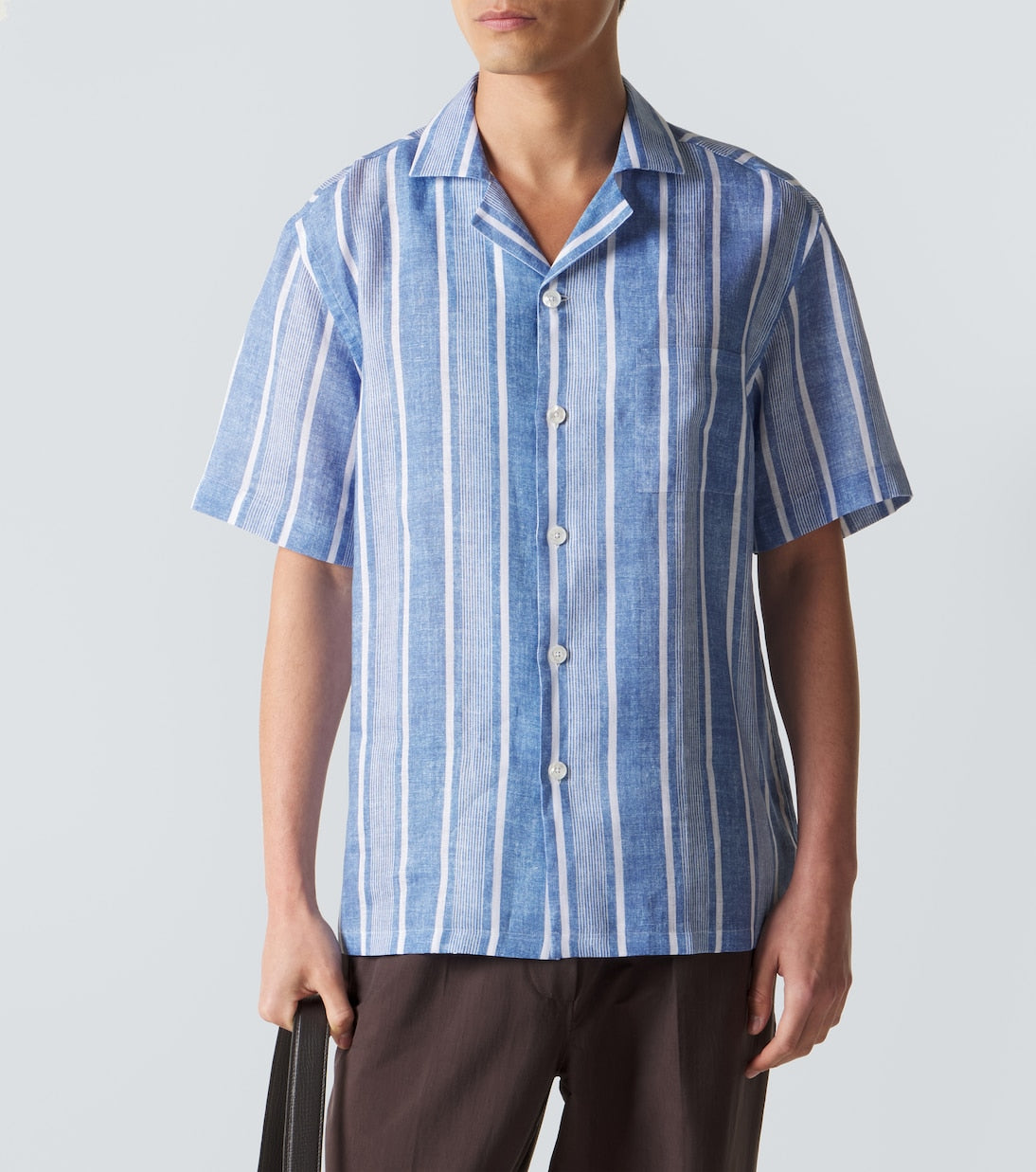 Fedeli - Striped linen bowling shirt