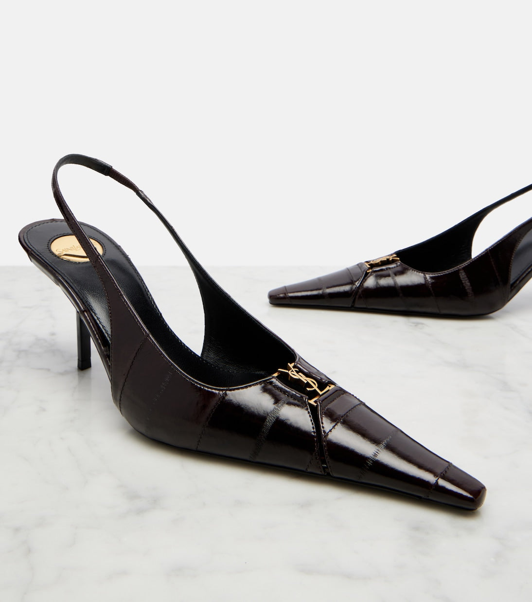 Saint Laurent - Babylone eel leather slingback pumps