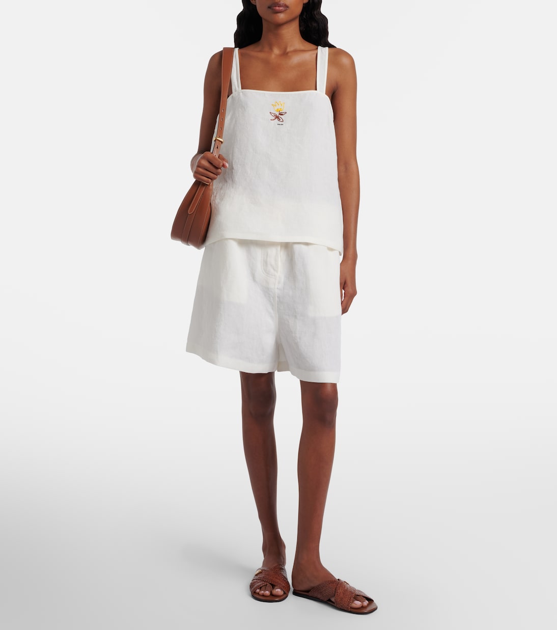 Prada - Embroidered linen shorts