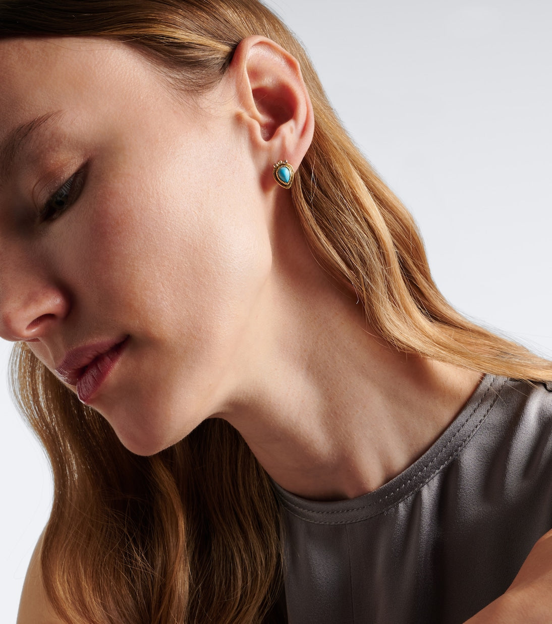Ileana Makri - Tiara 18kt gold drop earrings with diamonds and turquoise