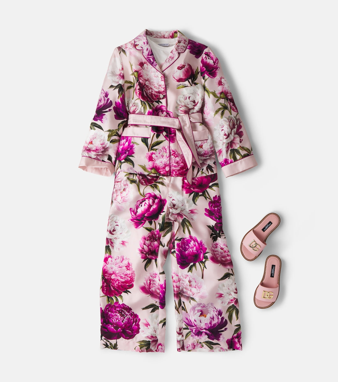 Dolce&Gabbana Kids - Floral silk twill wide-leg pants