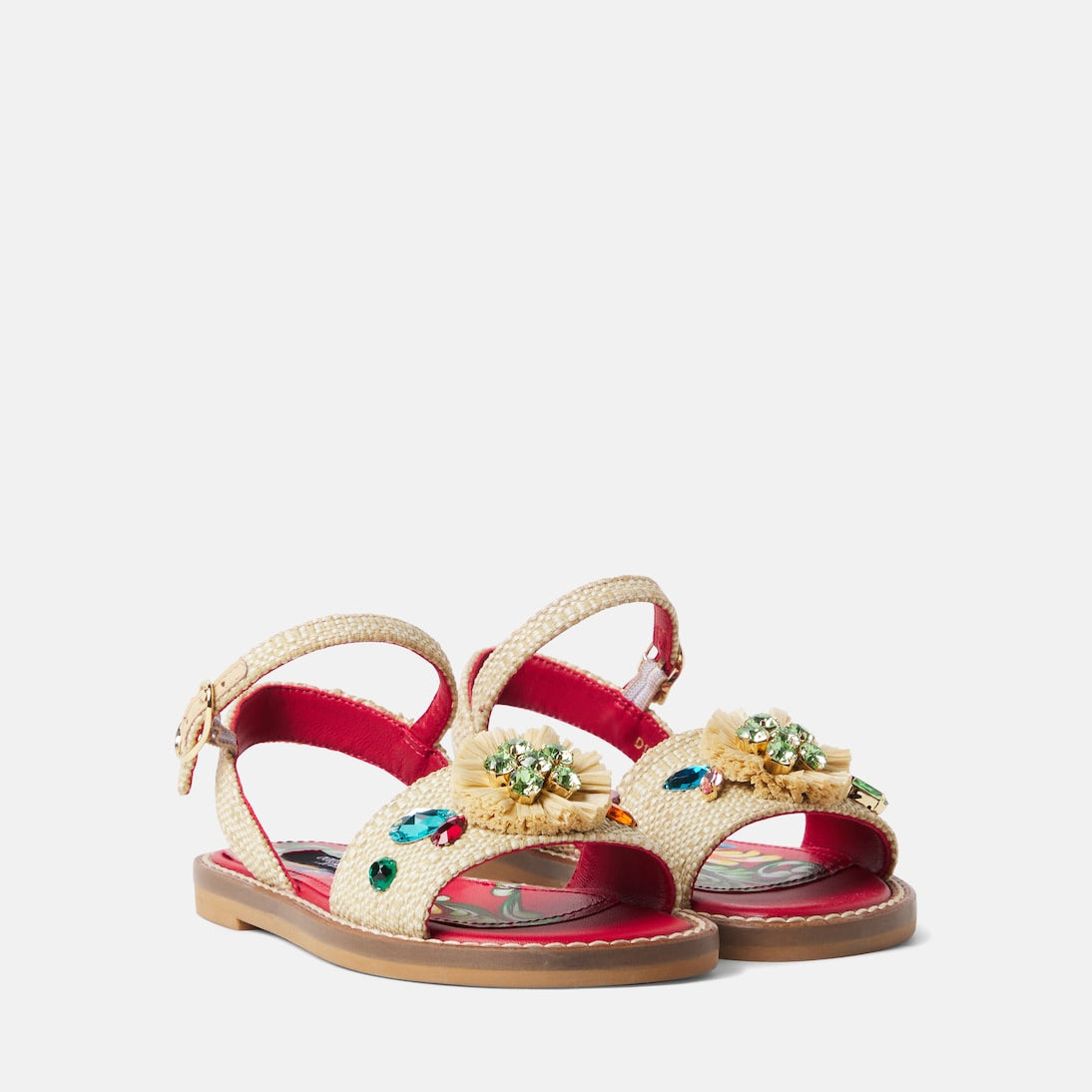 Dolce&Gabbana Kids - Embellished raffia-effect sandals