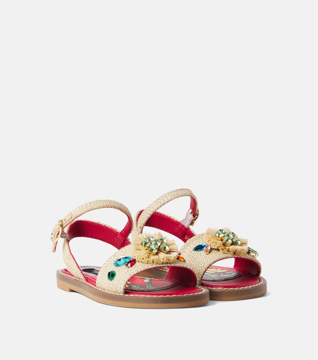 Dolce&Gabbana Kids - Embellished raffia-effect sandals
