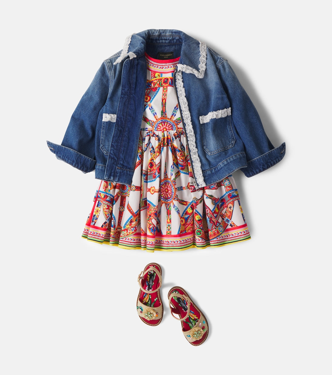 Dolce&Gabbana Kids - Embellished raffia-effect sandals