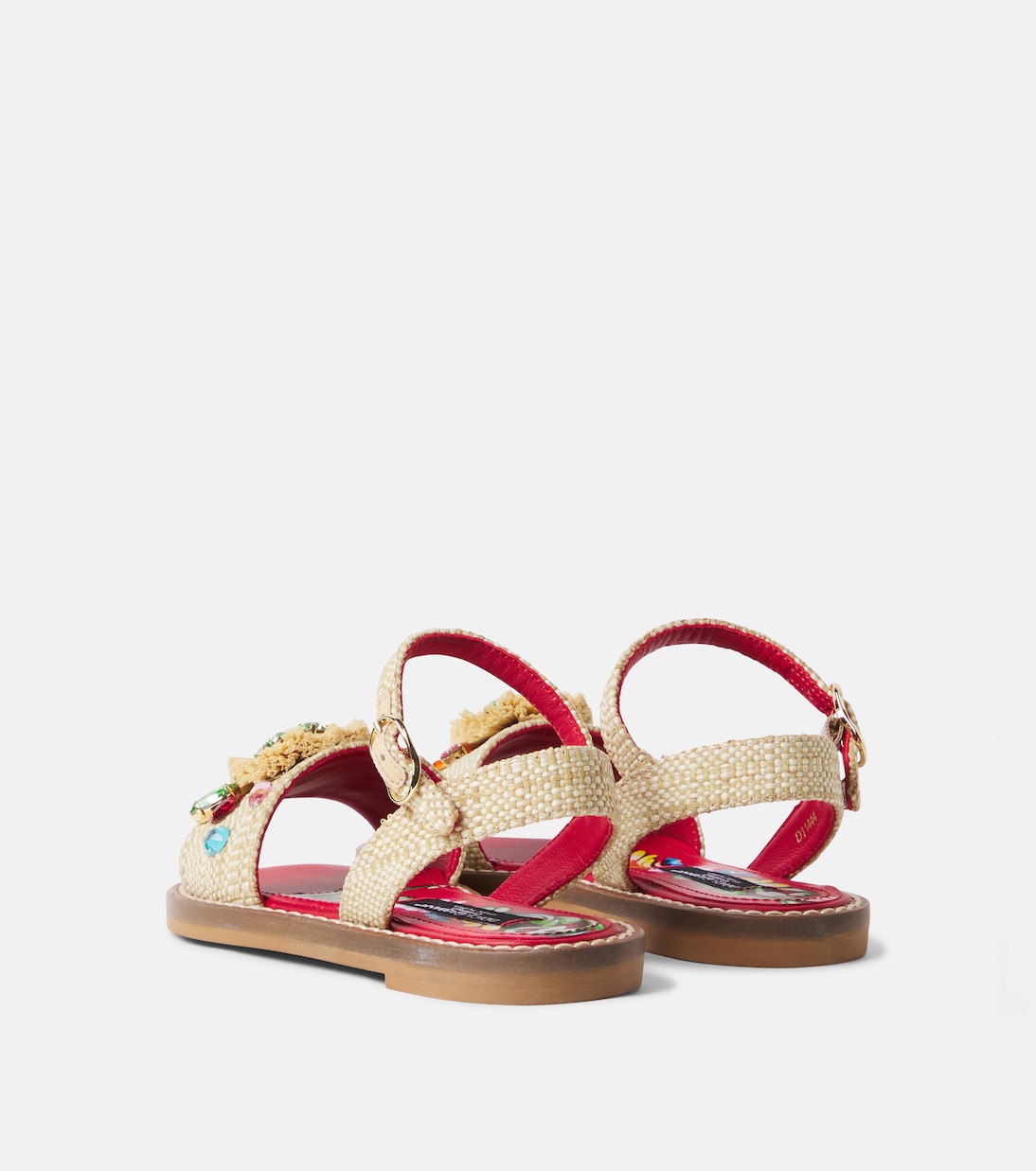 Dolce&Gabbana Kids - Embellished raffia-effect sandals