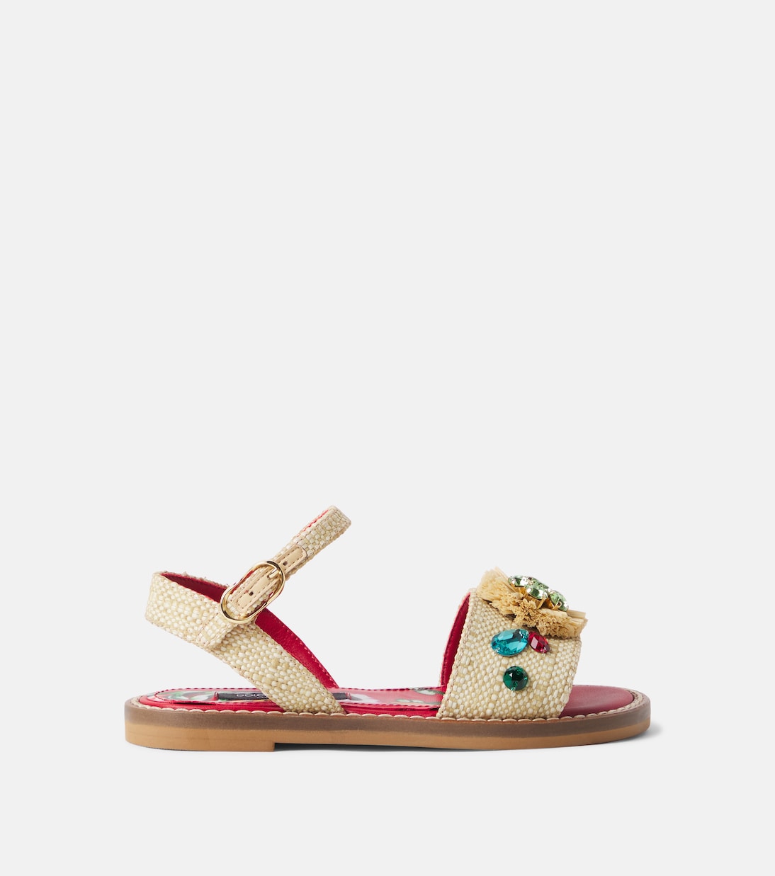 Dolce&Gabbana Kids - Embellished raffia-effect sandals