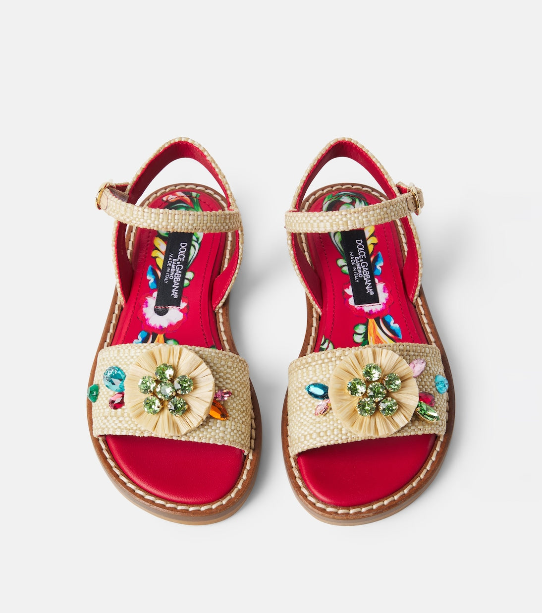 Dolce&Gabbana Kids - Embellished raffia-effect sandals