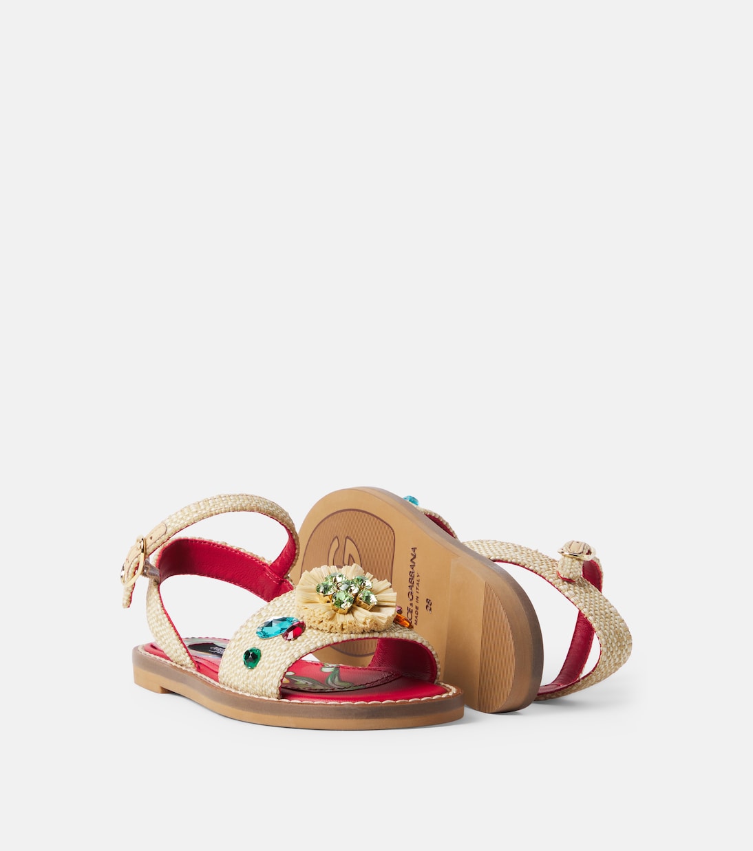 Dolce&Gabbana Kids - Embellished raffia-effect sandals