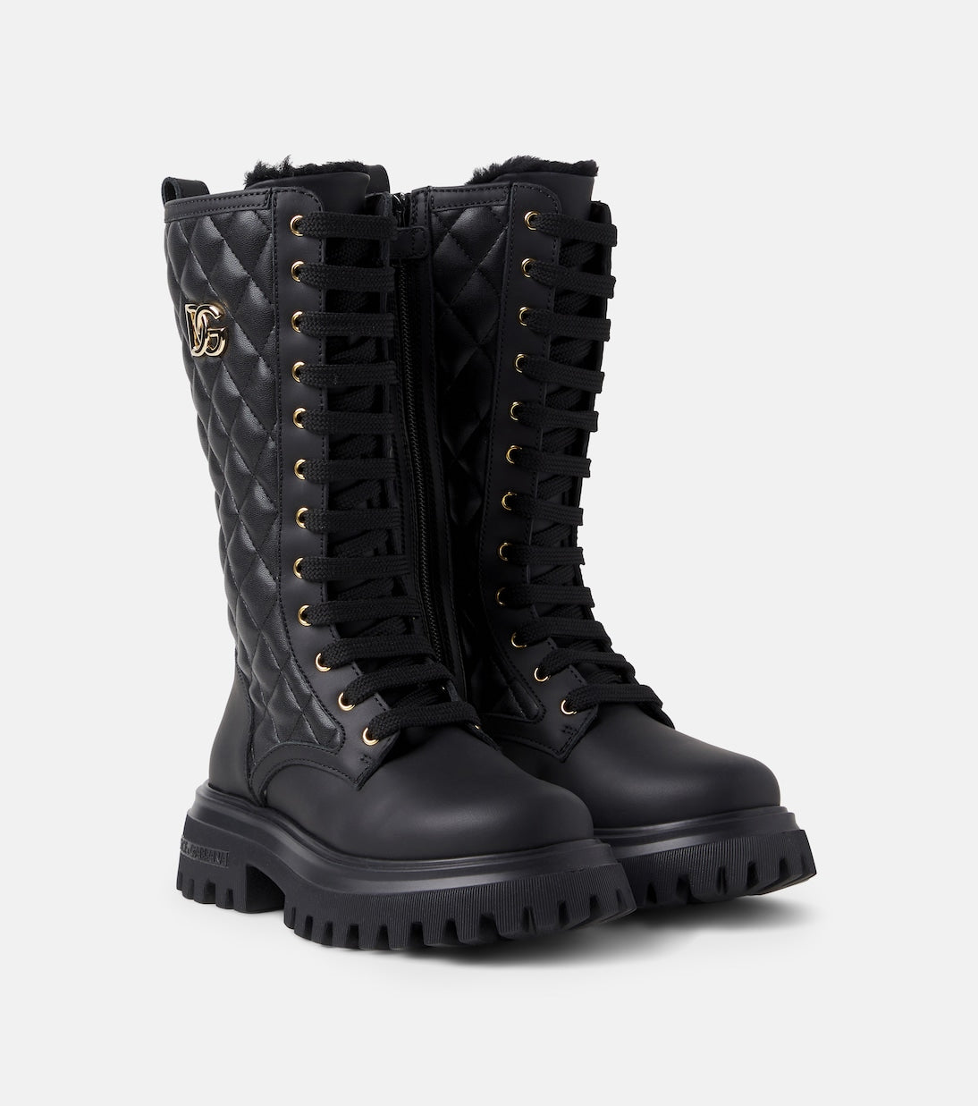 Dolce&Gabbana Kids - DG quilted leather lace-up boots
