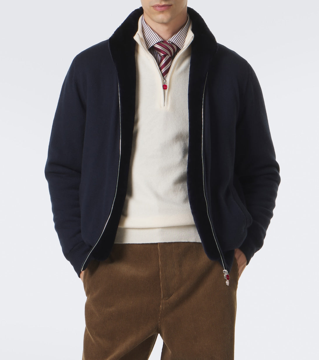 Kiton - Shearling-lined cashmere cardigan